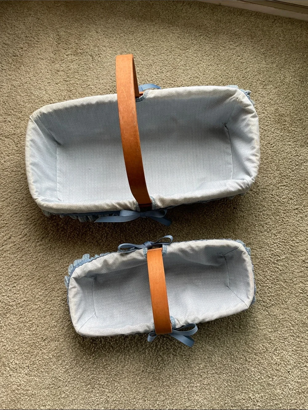 Longaberger Brown Basket Pair with Blue liner
